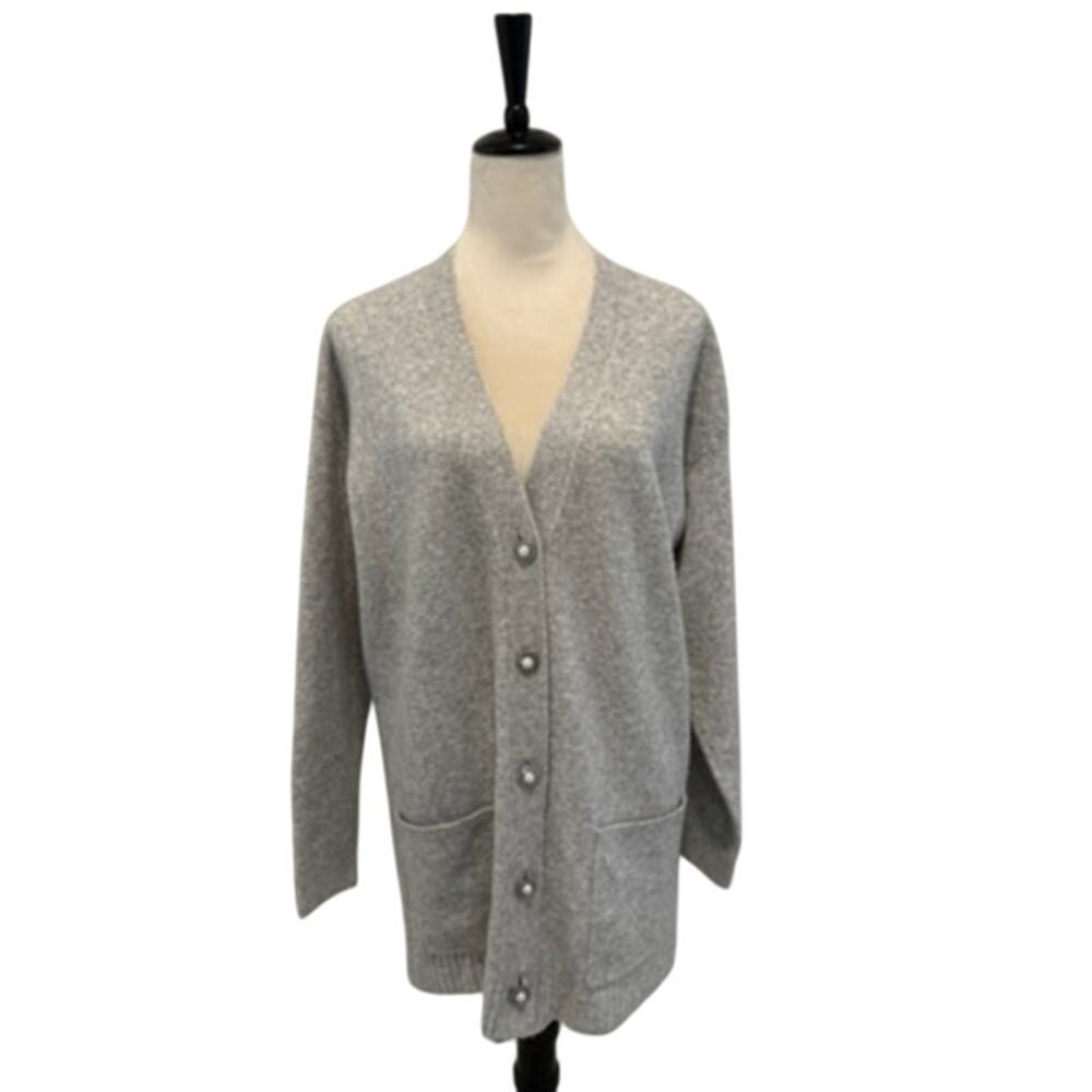 Talbots - Women's Grey Cardigan with Pearl Rhinestone Buttons, Size L